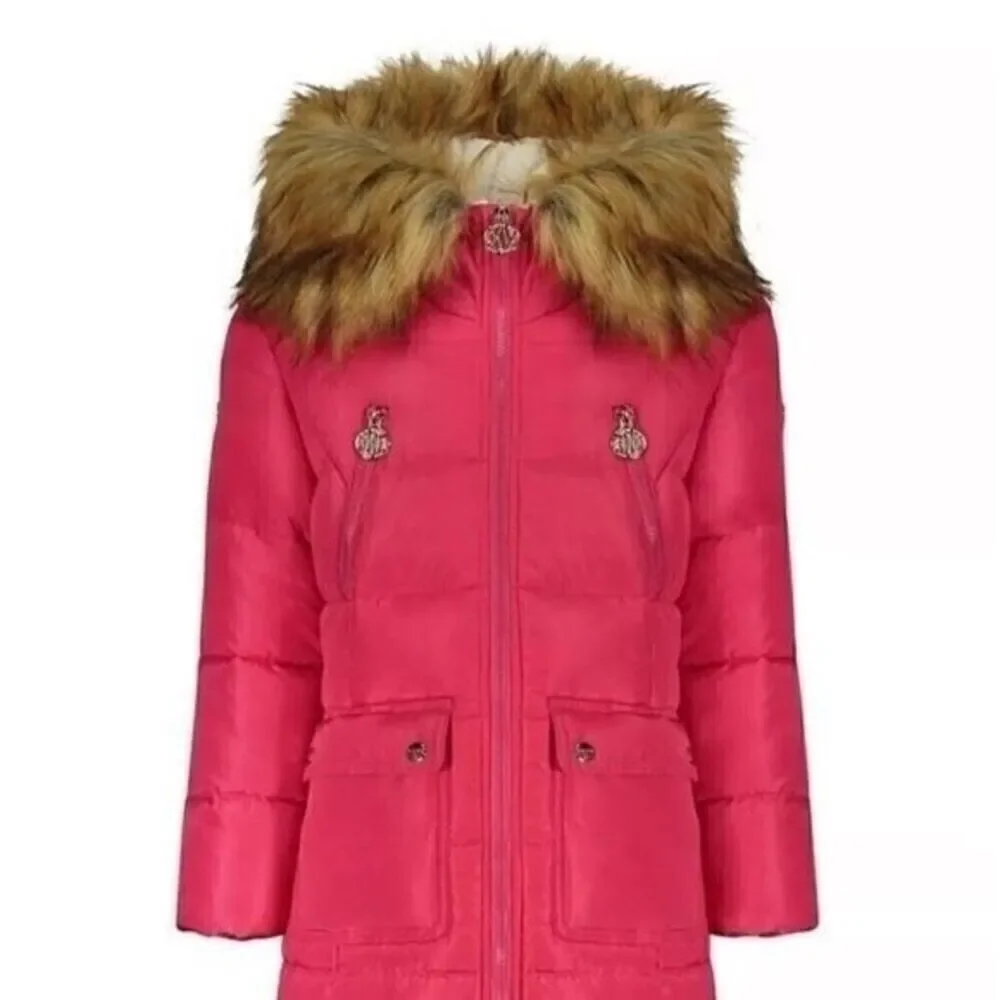 New DKNY Big Girls Long Puffer Jacket Fuschia size 16